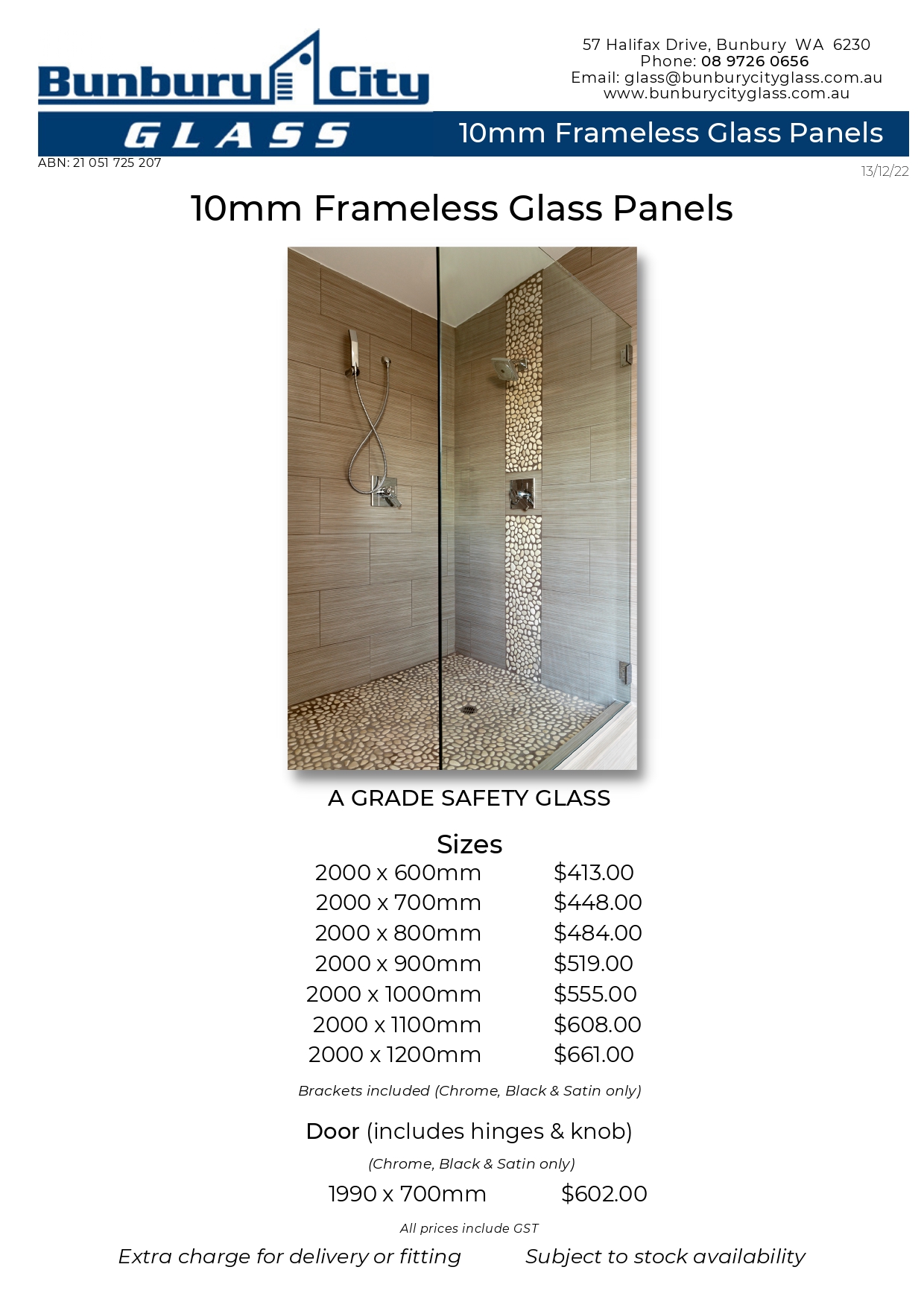 Bunbury City Glass | Showerscreens 10mm Standard Panels