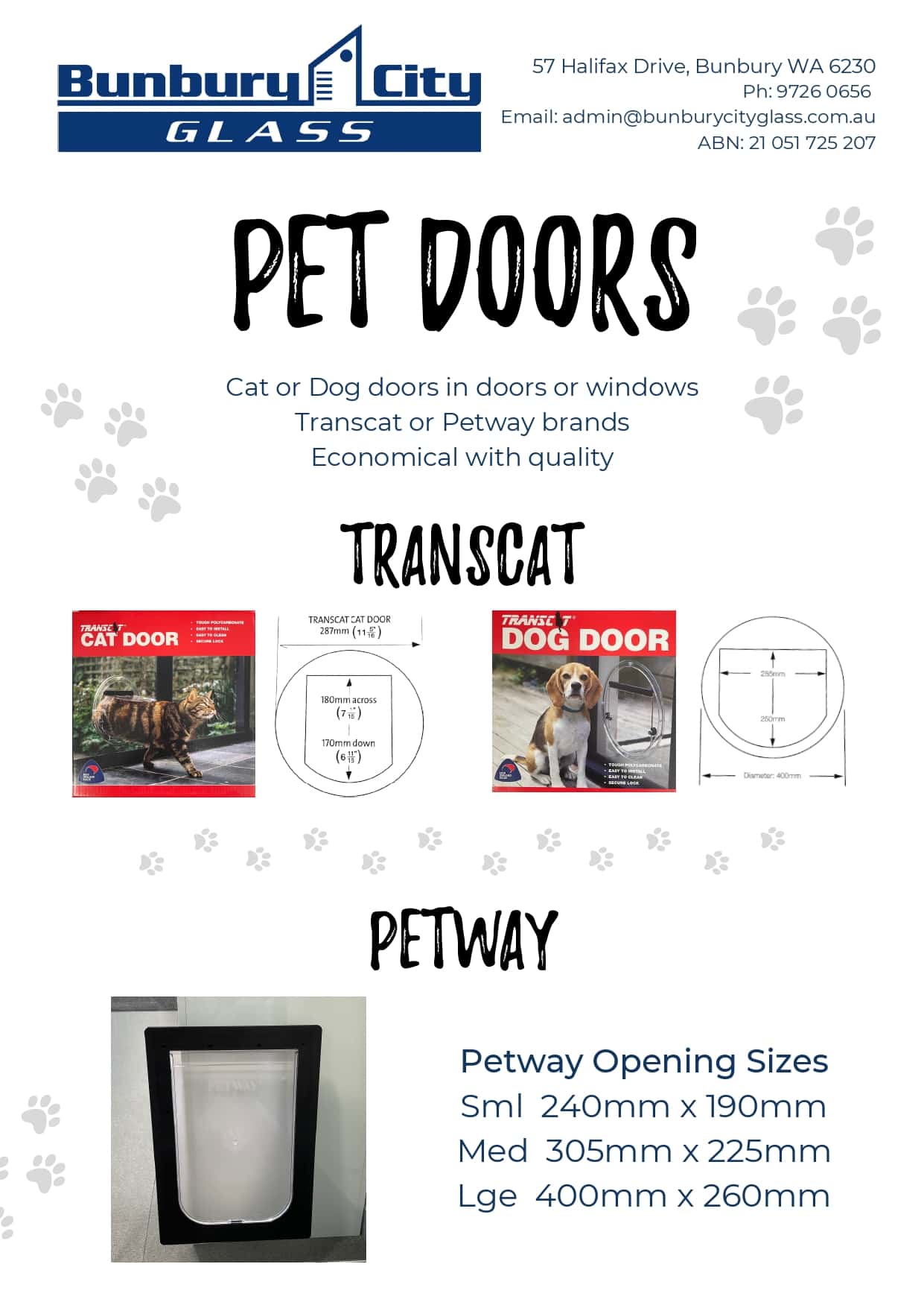 Bunbury City Glass | Dog / Cat Doors
