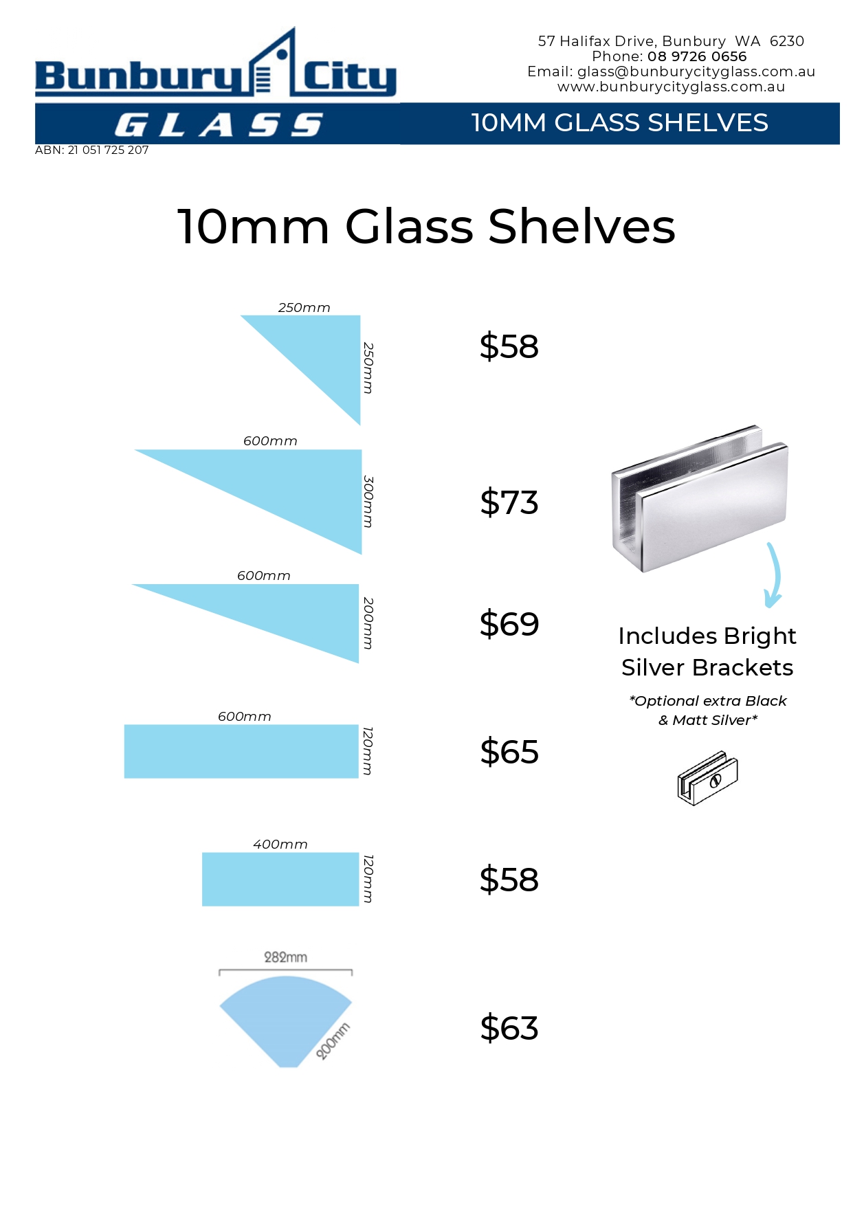 Standard Glass Shelving Bunbury City Glass